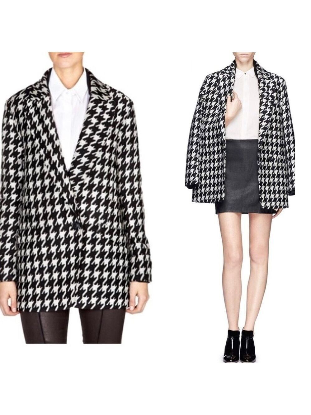 Theory black white Danvey Houndstooth Cocoon Wool Oversized Coat Sz P/2